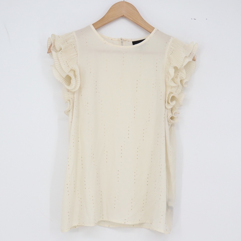 Who What Wear Top Womens S Ruffle Sleeve Cream Gold Polka Dot Excellent